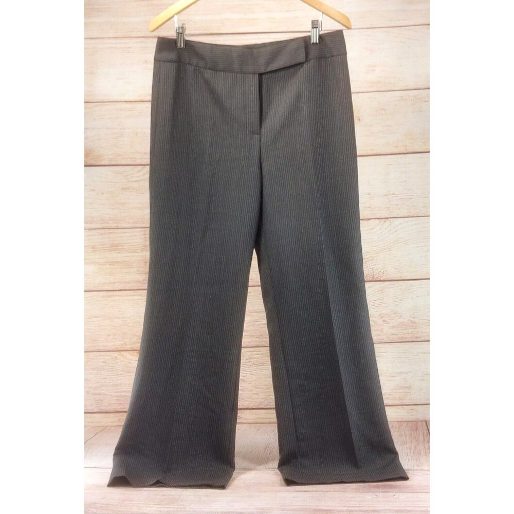 Women Dress Pants Wide-Leg White/Gray Striped Polyester Rayon Sz 8 Gift for Her